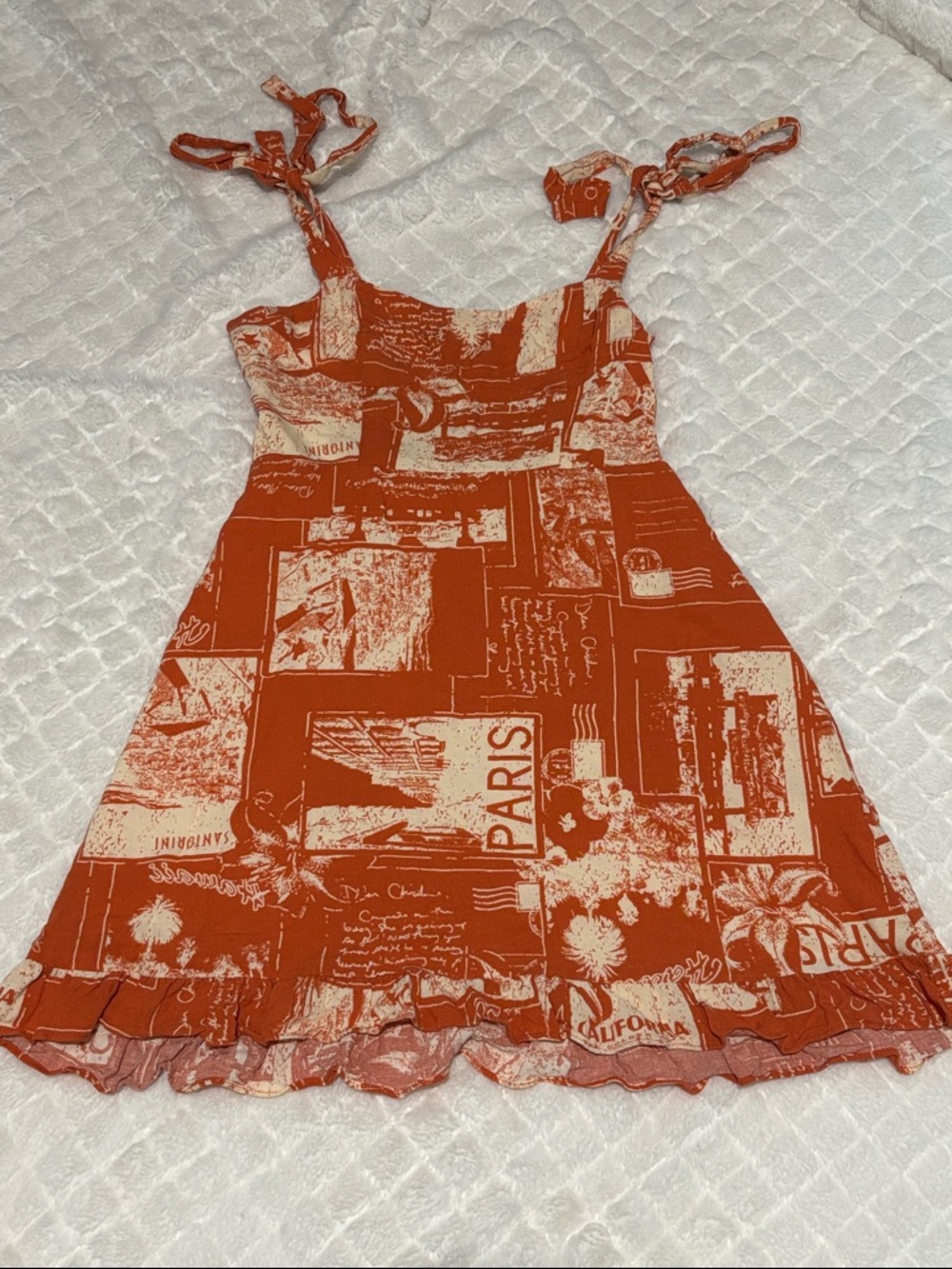 Urban Outfitters Jolene Postcard Print Linen Mini Dress - Picture 2 of 5